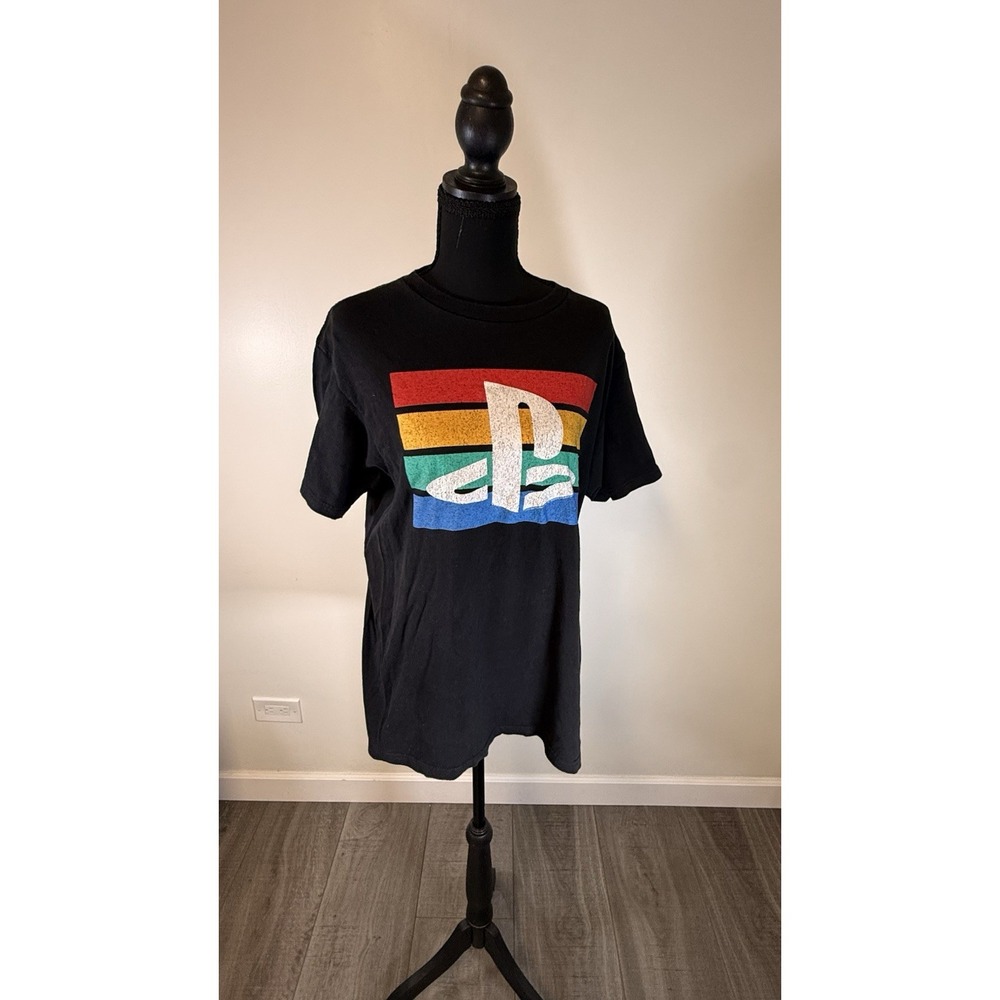 Vintage PlayStation Black Rainbow Stripe Logo Graphic Crew Neck Tee Cotton